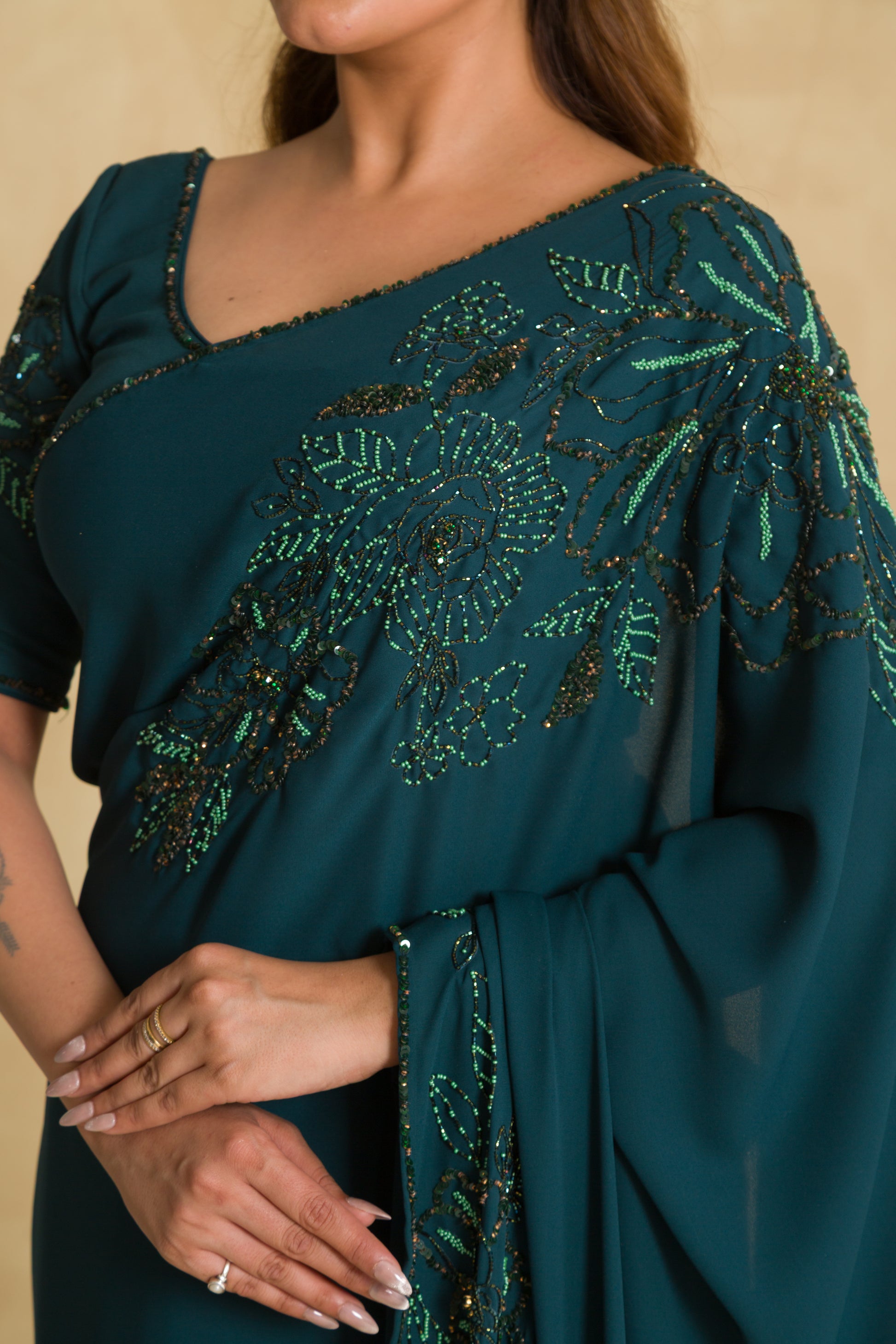 Forest green dilkashi saree - 91threads