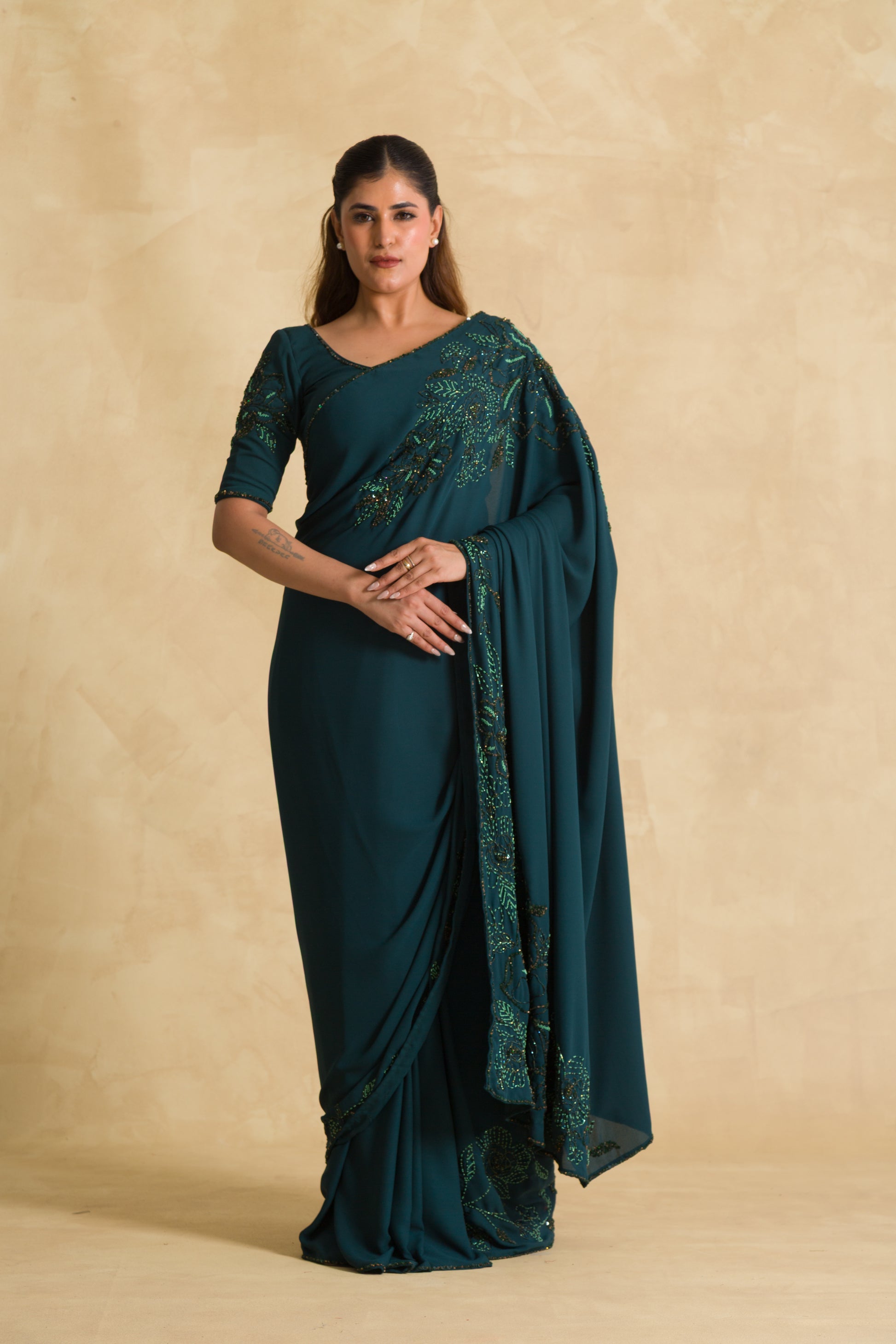 Forest green dilkashi saree - 91threads