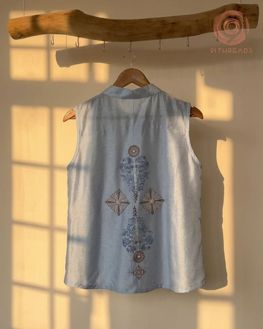 Light Blue Silk Vest Top