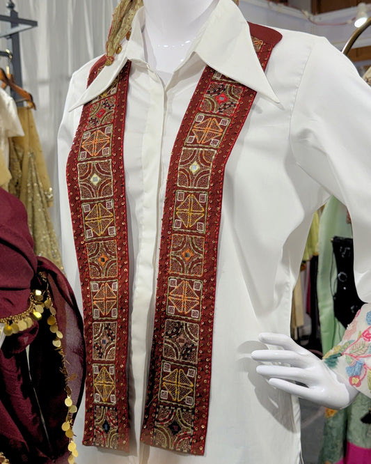 Maroon Embroidered Collar Stole