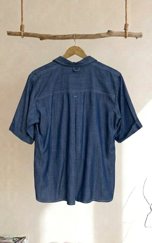 Denim Shirt With Cutwork Embroidery - 91threads
