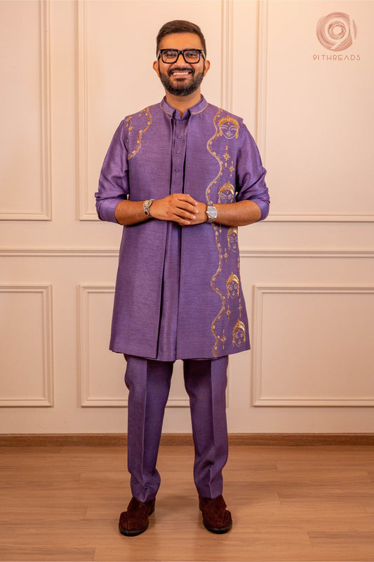 Purple Jacket Set With Navras Motifs