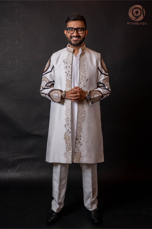 White Kurta Bandi Set