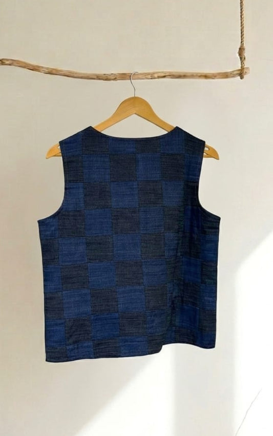 Denim Checks Waistcoat Top - 91threads