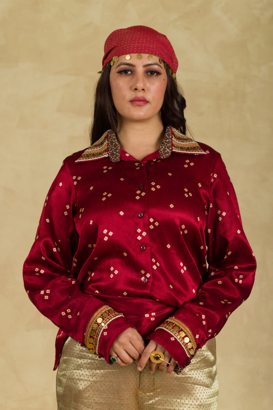 Rust Red Bandhani Shirt - 91threads