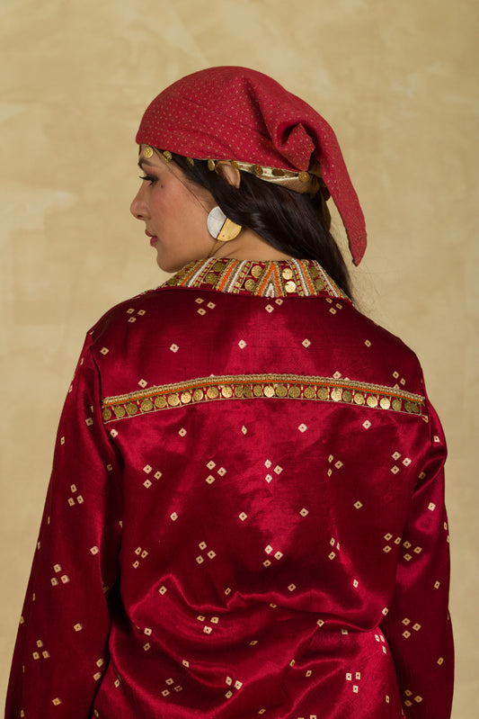 Rust Red Bandhani Shirt - 91threads