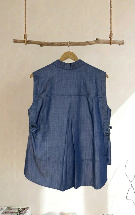 Blue Layered Gilet Vest Top - 91threads