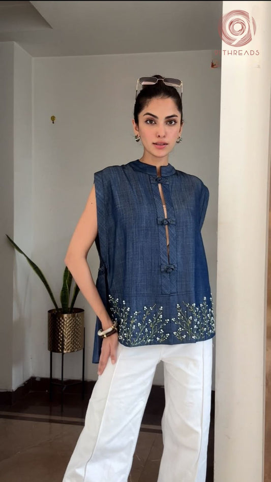 Blue Layered Gilet Vest Top