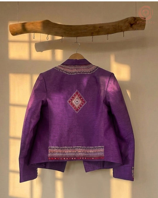 Purple Silk Embellished Blazer