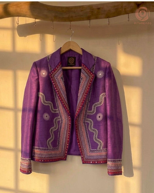 Purple Silk Embellished Blazer