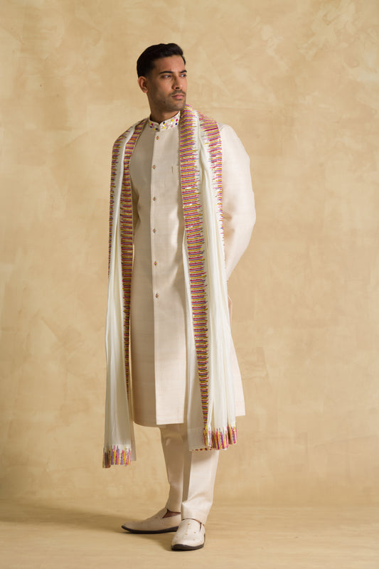 The Cream Marigold Sherwani Suit - 91threads