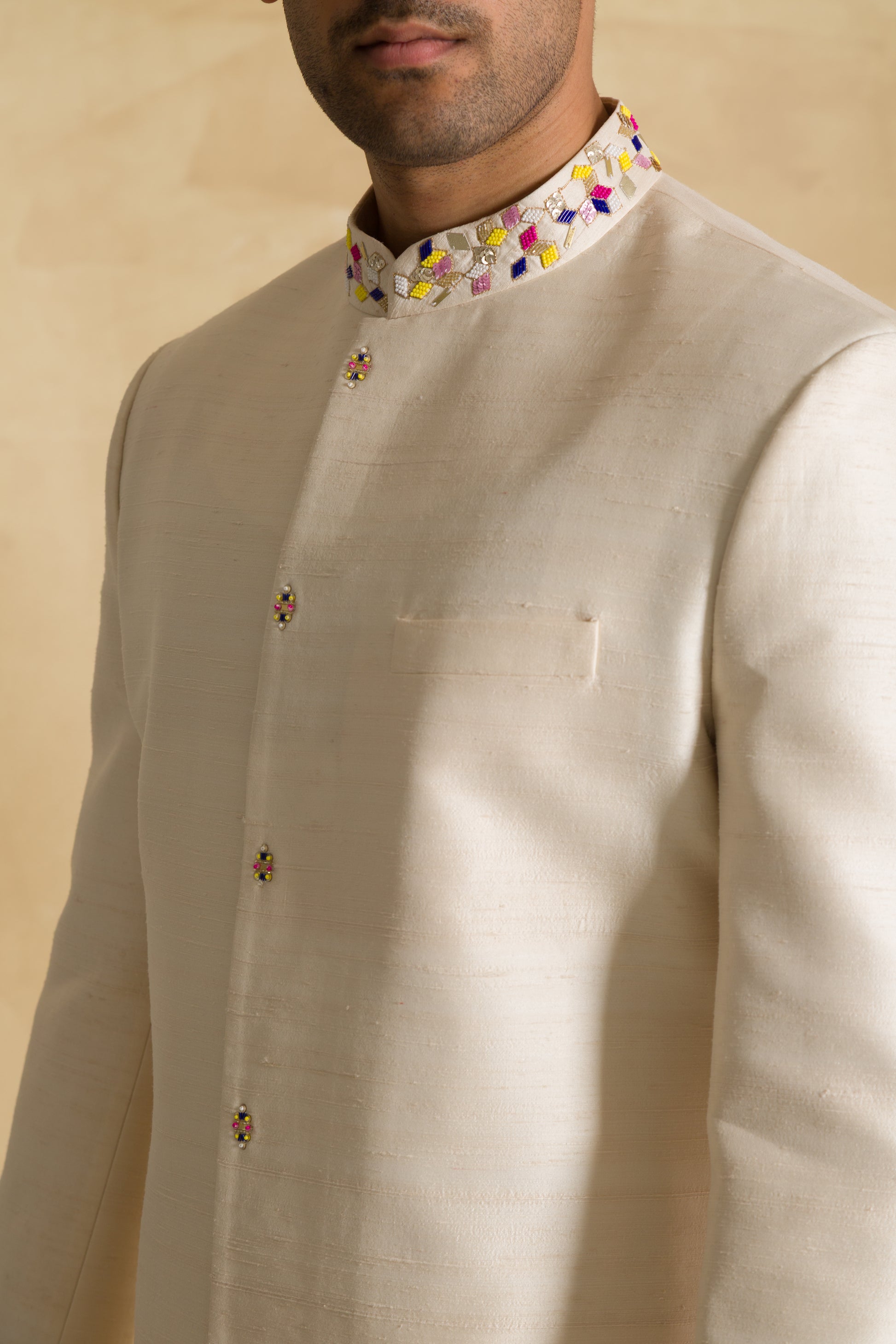 The Cream Marigold Sherwani Suit - 91threads