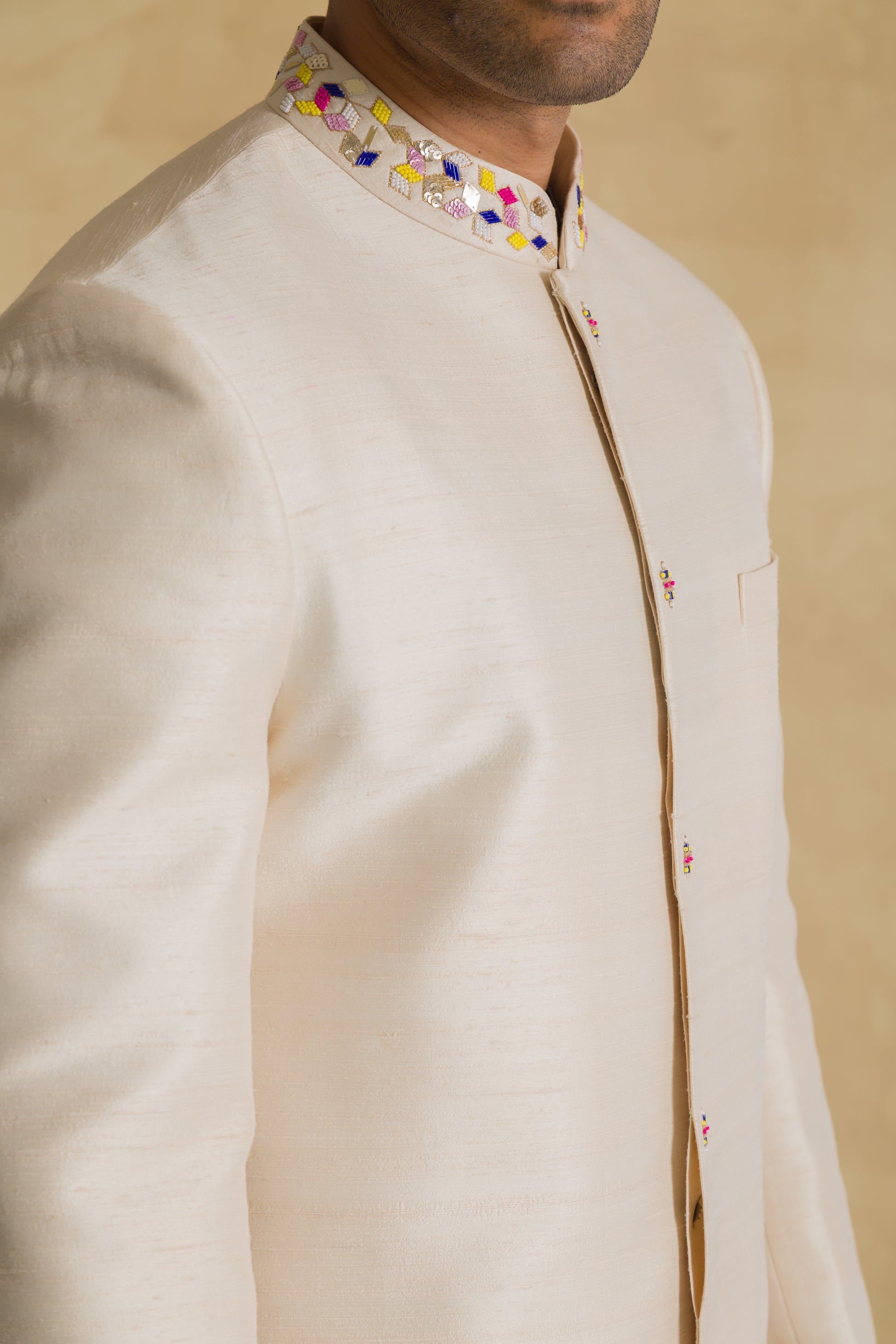 The Cream Marigold Sherwani Suit - 91threads