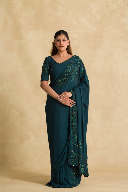 Forest green dilkashi saree - 91threads