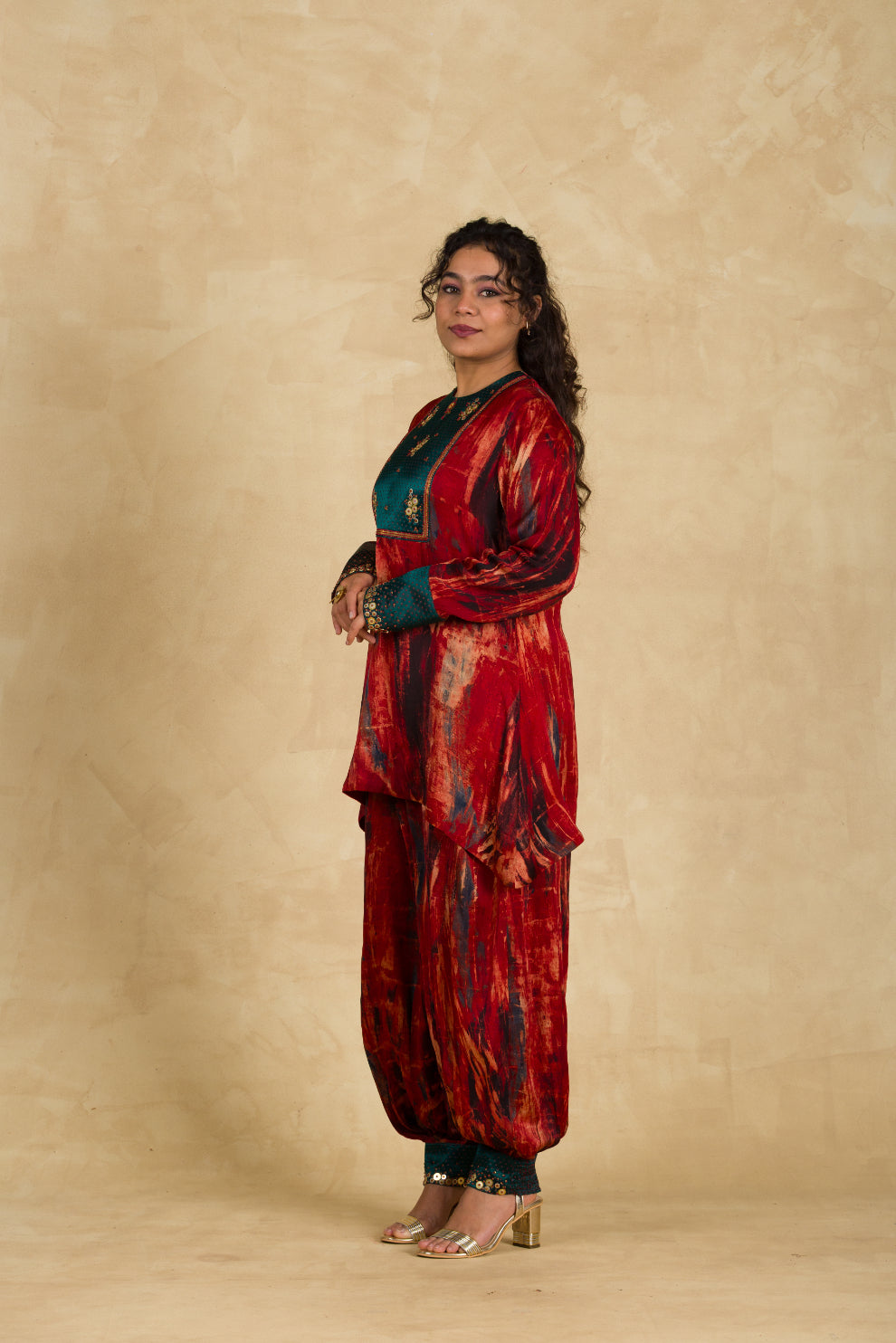 Brown Ajrakh Salwar Suit With Patchwork - 91threads