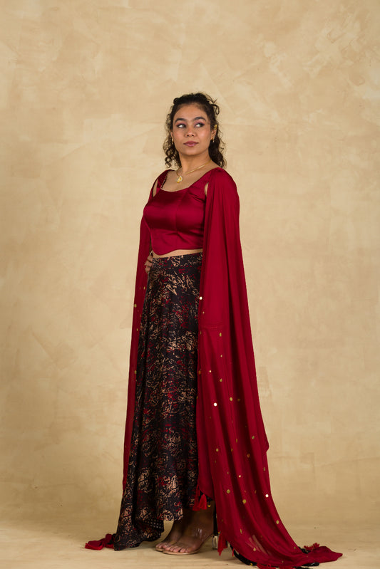 Black Ajrakh Skirt & Corset Set - 91threads