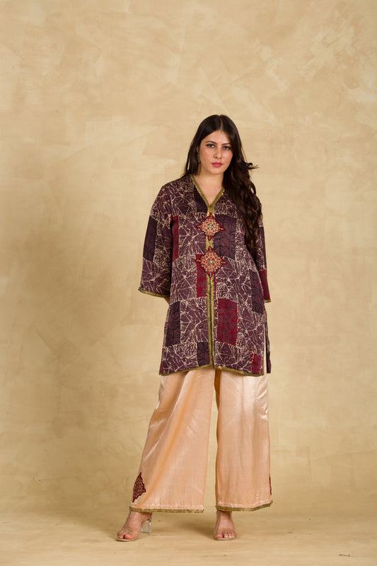 Multicolour Ajrakh Palazzo Suit With Patchwork - 91threads