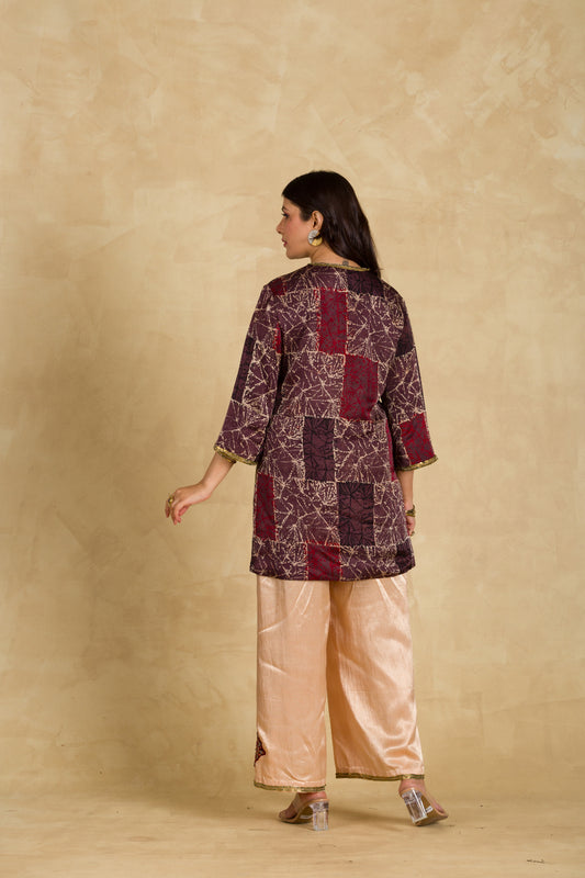 Multicolour Ajrakh Palazzo Suit With Patchwork - 91threads