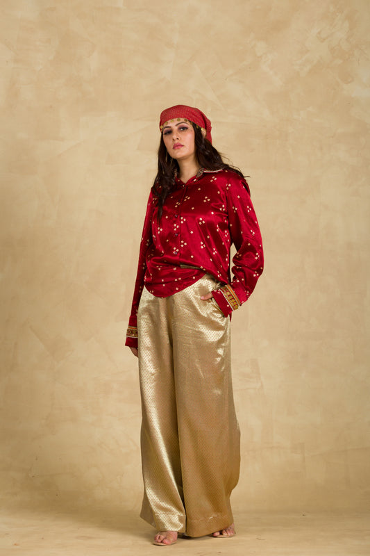 Golden Beige Gaji Silk Trouser - 91threads