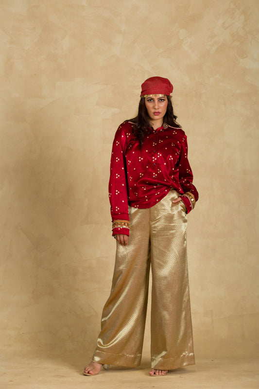 Golden Beige Gaji Silk Trouser - 91threads