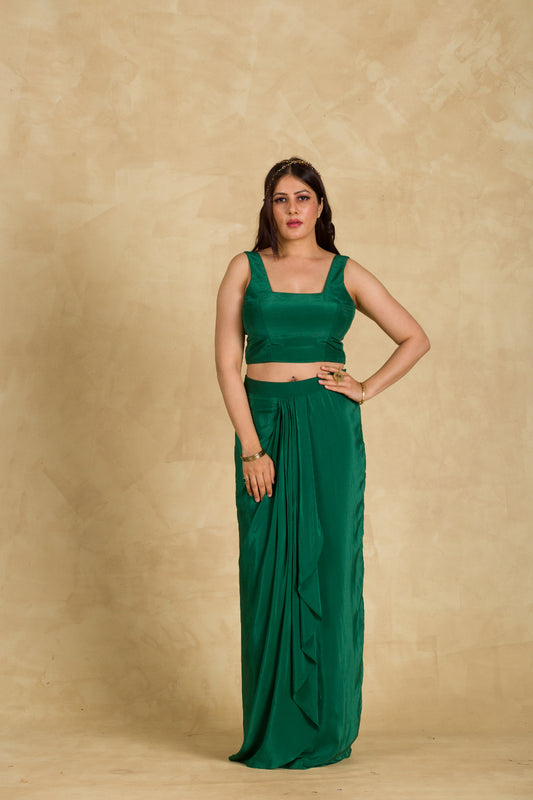 Emerald Green Draped Skirt Coord - 91threads