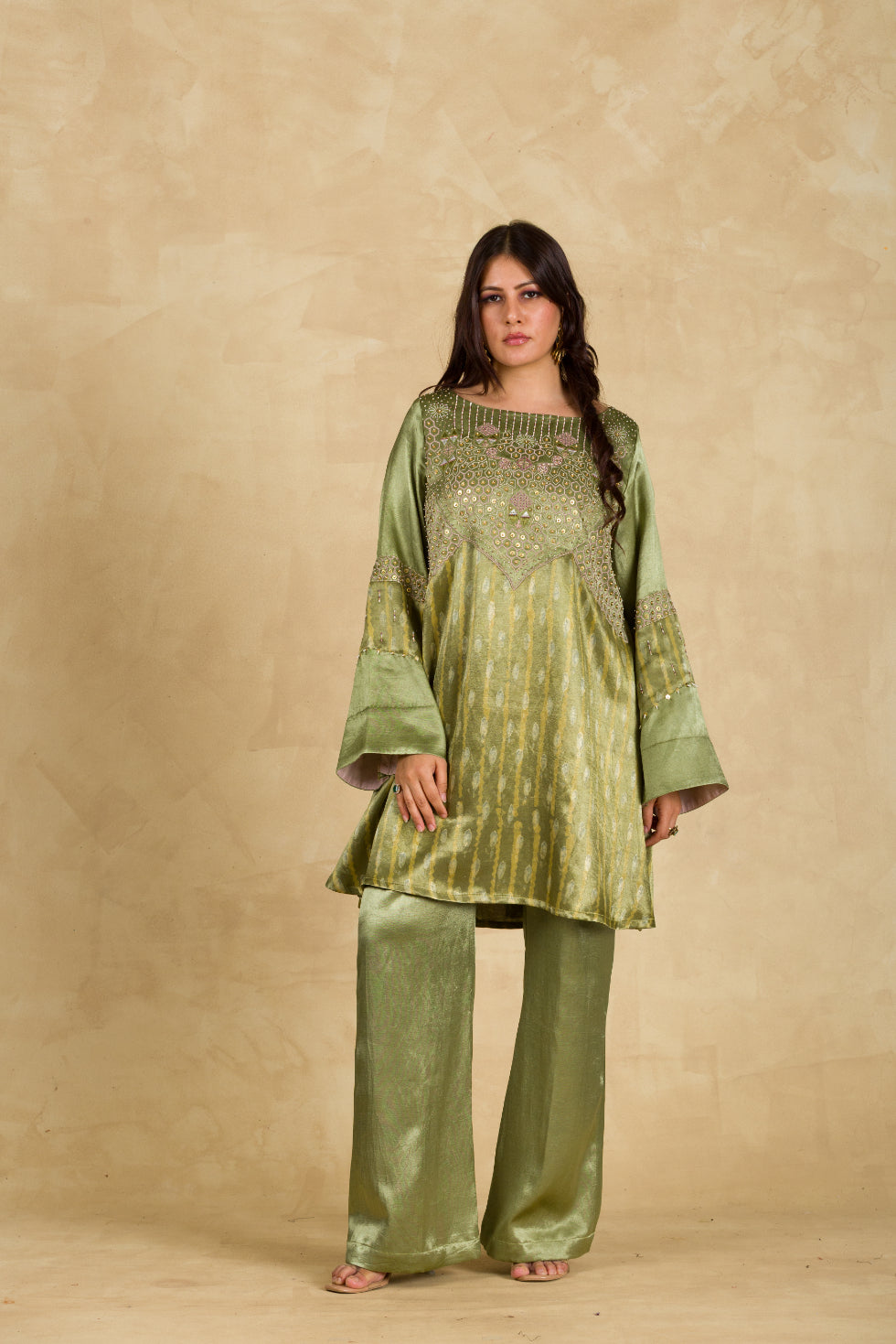 Sage Green Gaji Silk Suit - 91threads