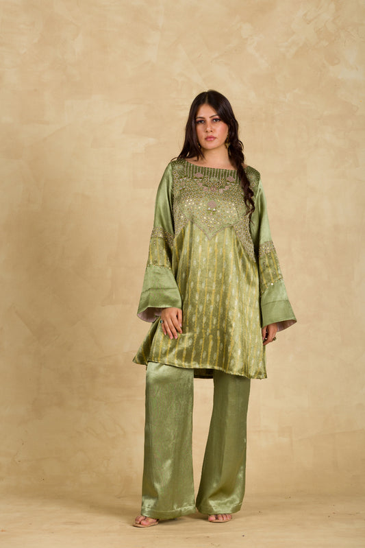 Sage Green Gaji Silk Suit - 91threads