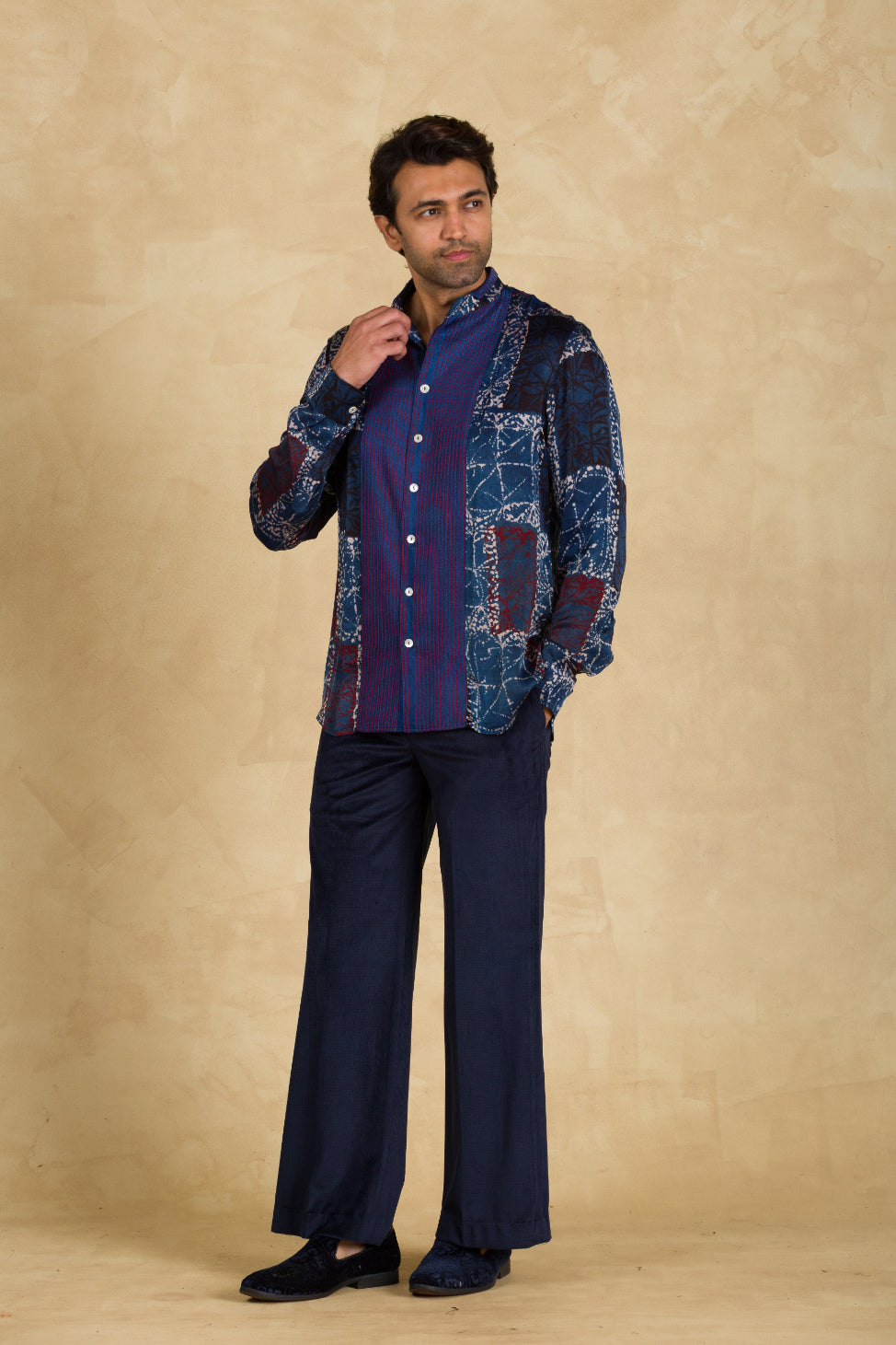 Navy Blue Ajrakh Printed Shirt - 91threads