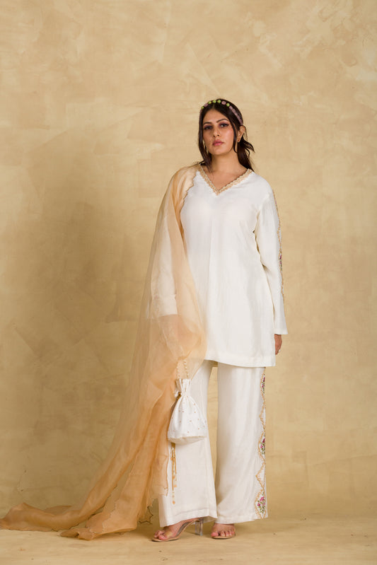 Ivory Floral Palazzo Suit - 91threads