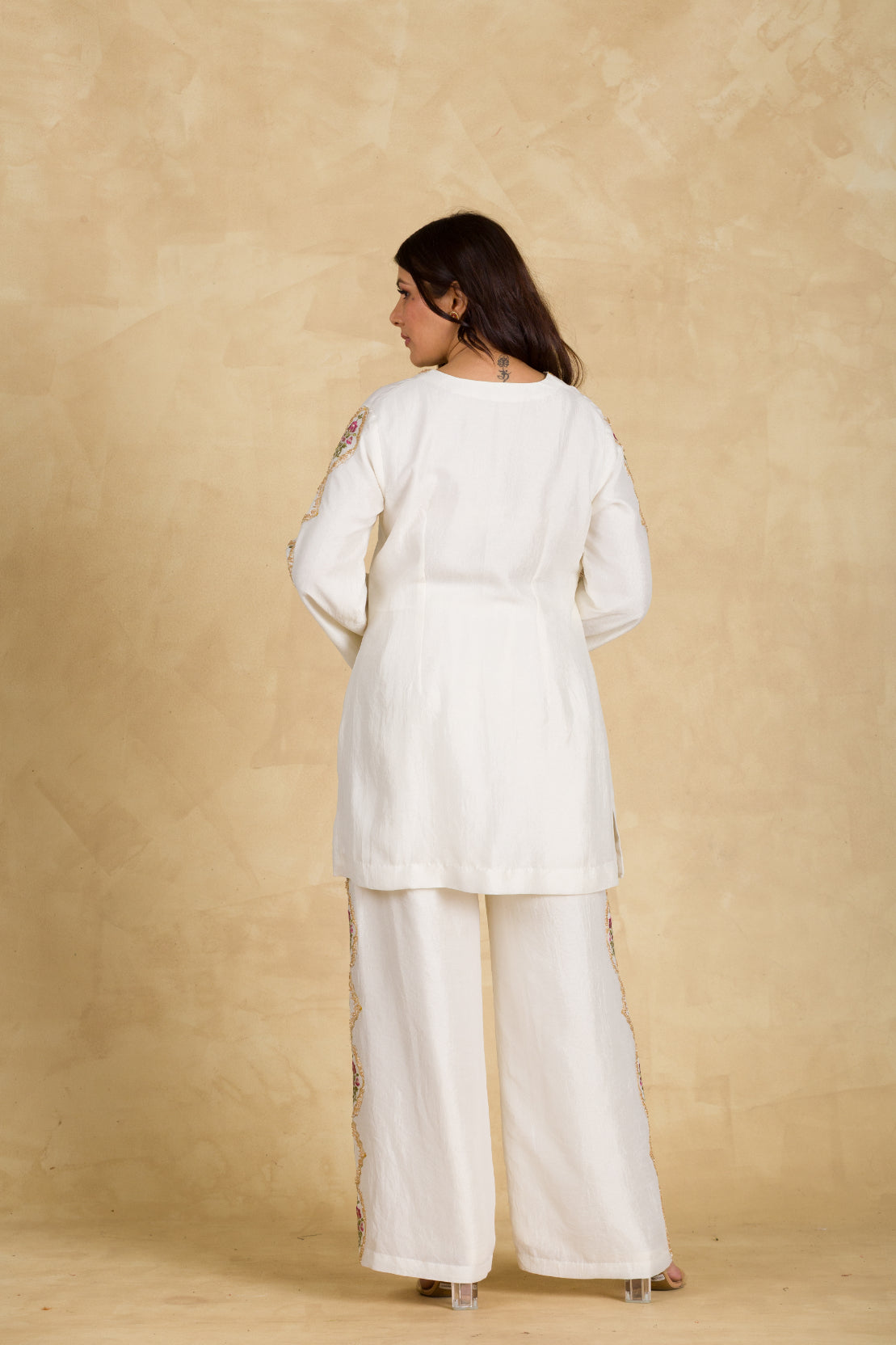 Ivory Floral Palazzo Suit - 91threads