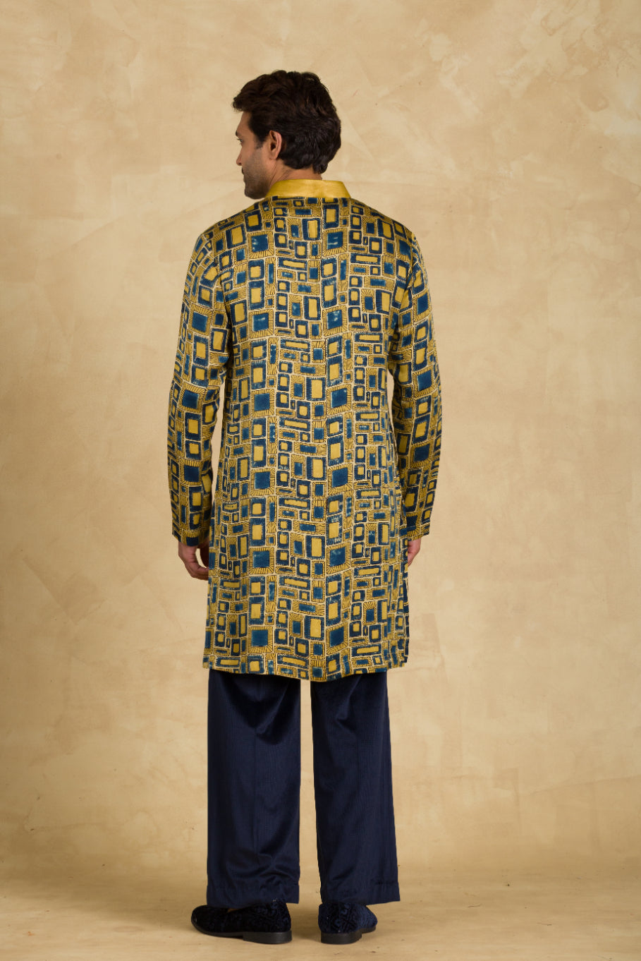 Yellow & Blue Ajrakh Print Kurta - 91threads