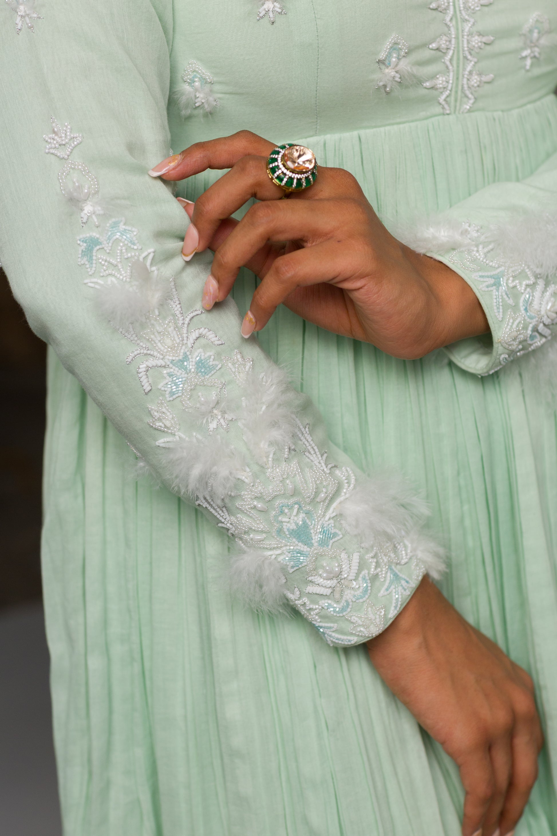 GREEN MUL ANARKALI - 91threads