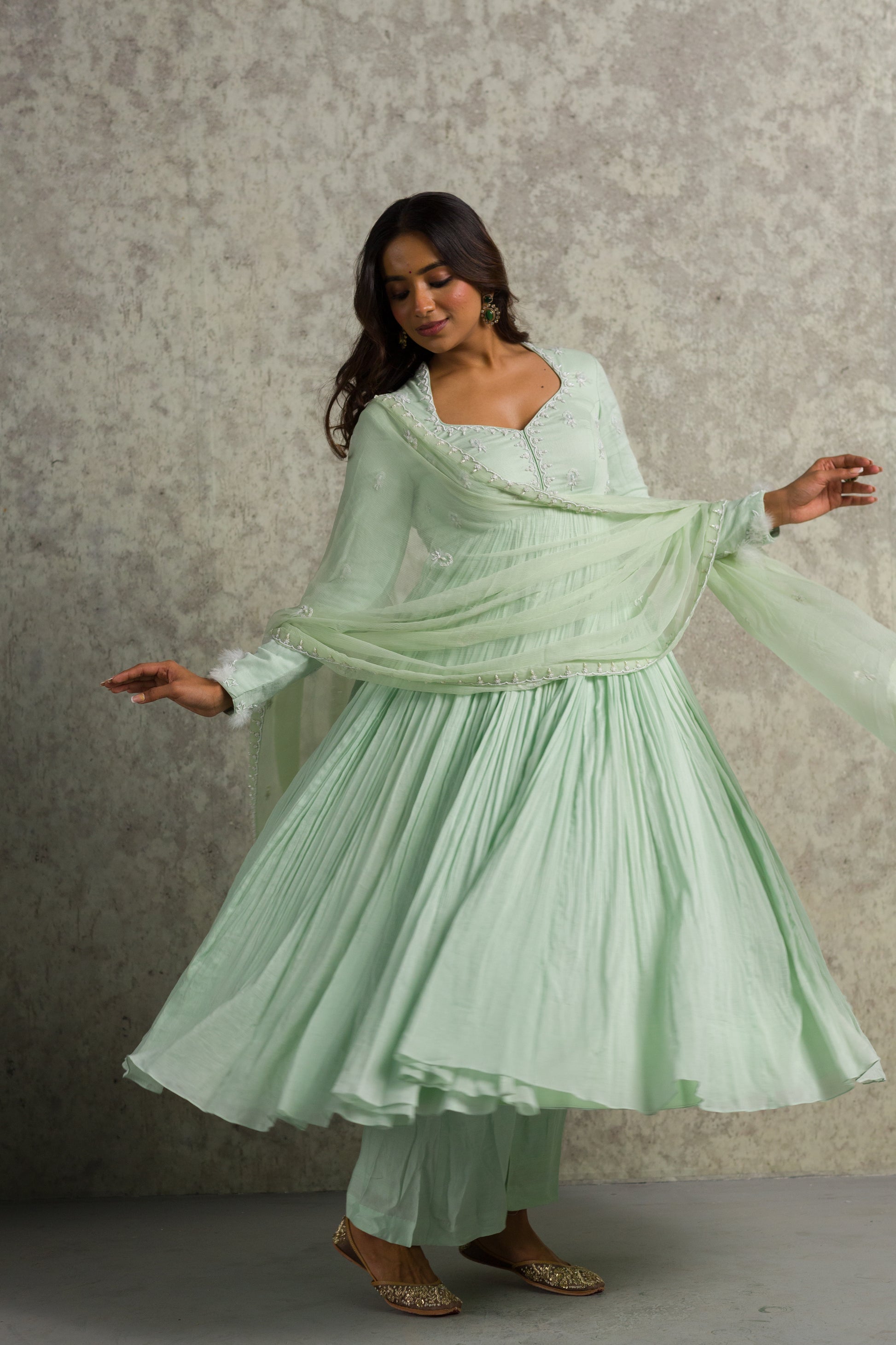GREEN MUL ANARKALI - 91threads