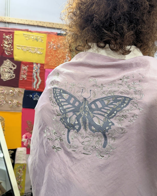 Onion Pink Butterfly Motif Scarf