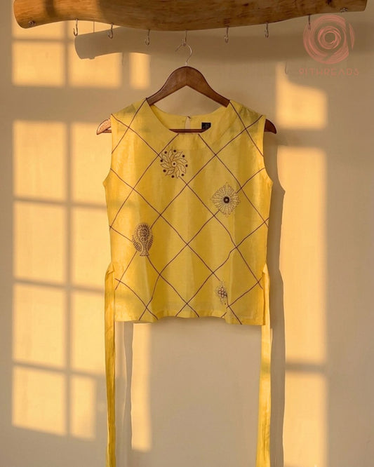 Yellow Chanderi Gilet Top