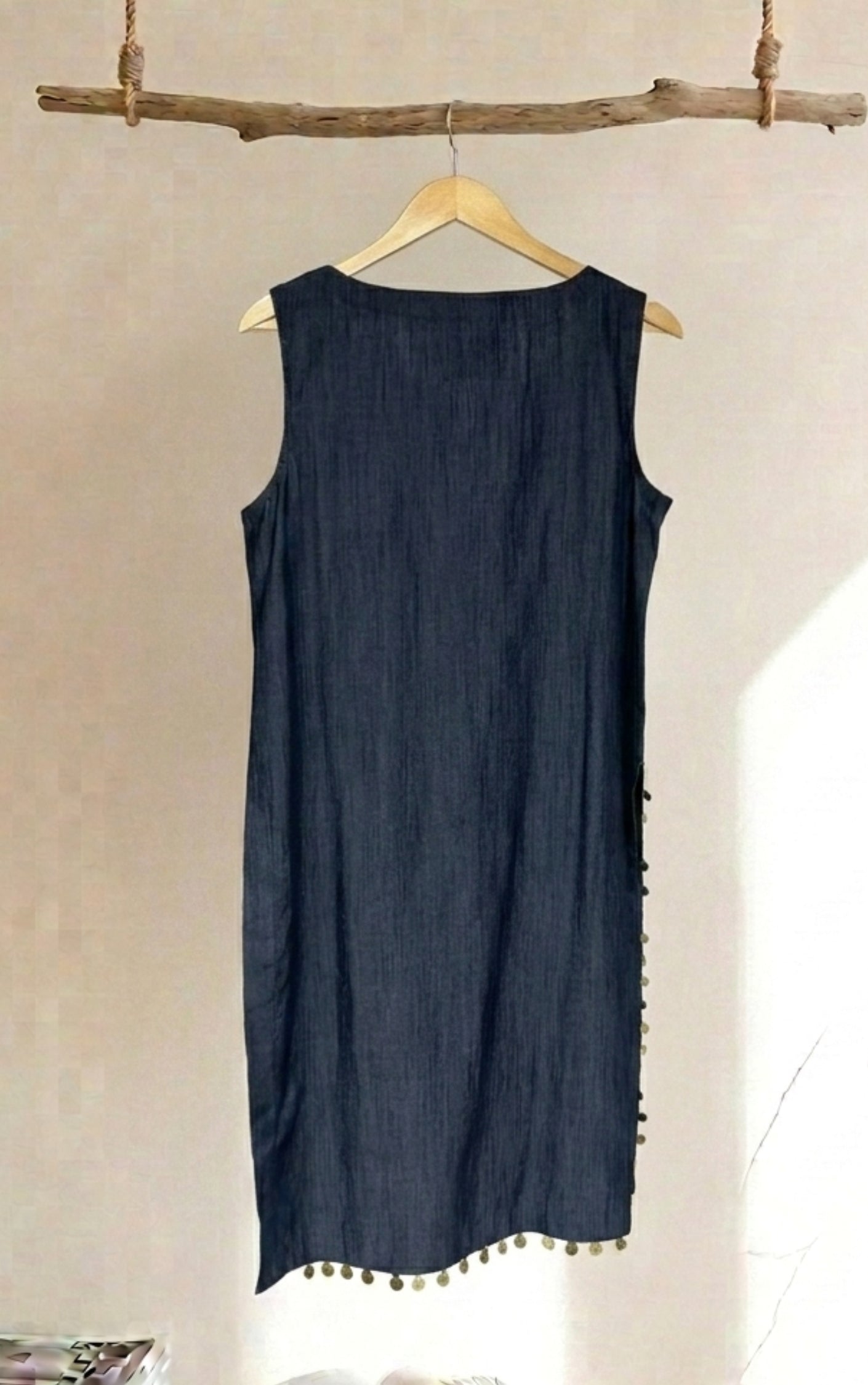 Dark Blue Straight-Fit Kurta With Coin Work - 91threads