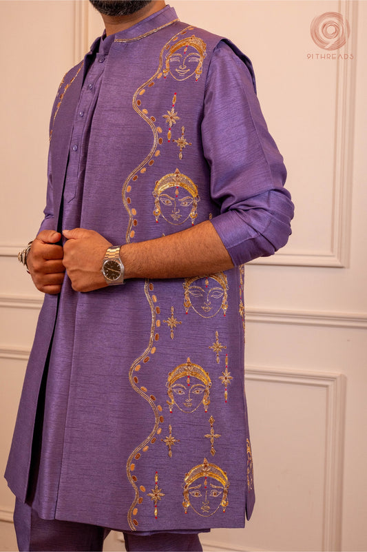 Purple Jacket Set With Navras Motifs