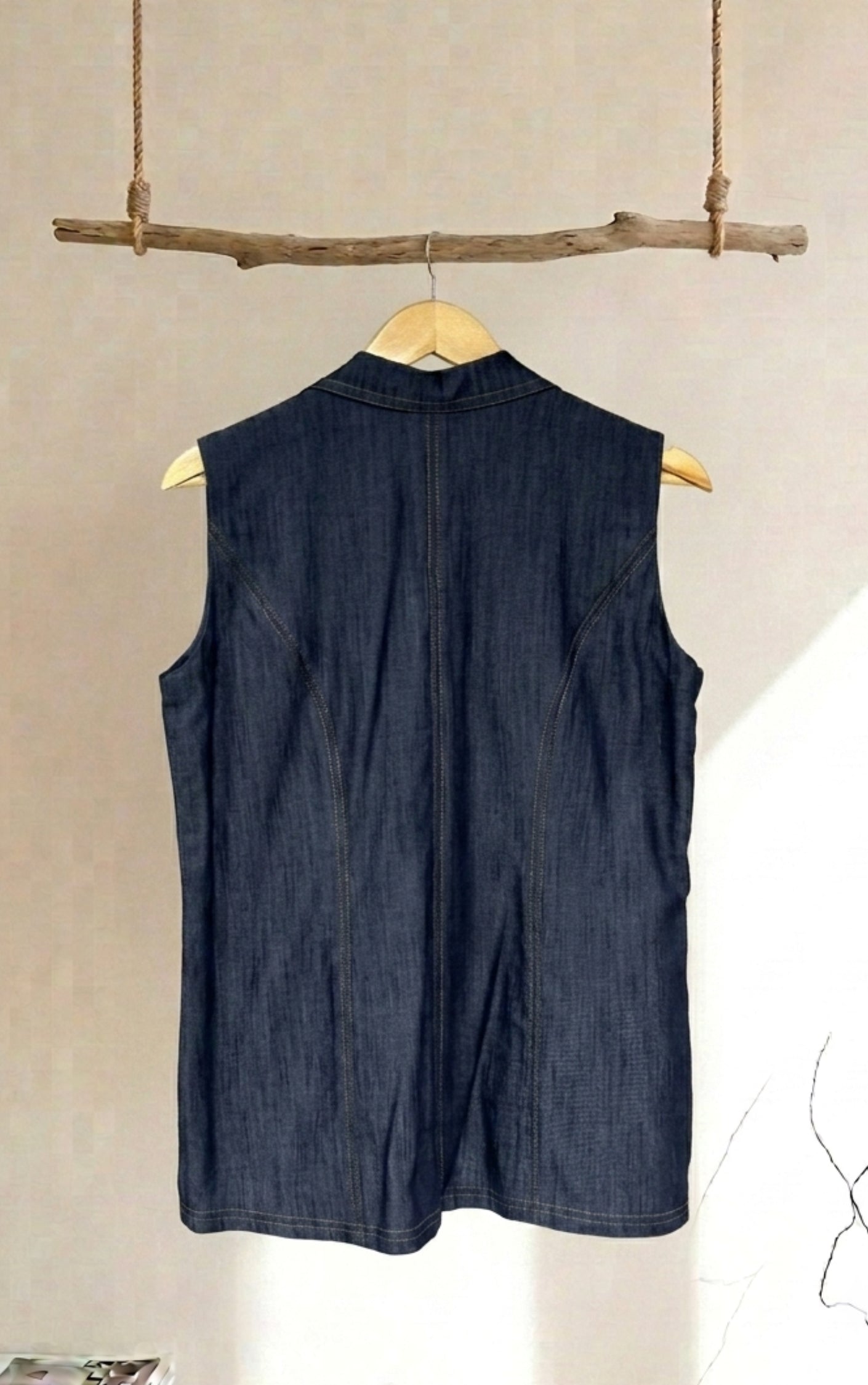 Denim Waistcoat Top With Floral Motifs - 91threads