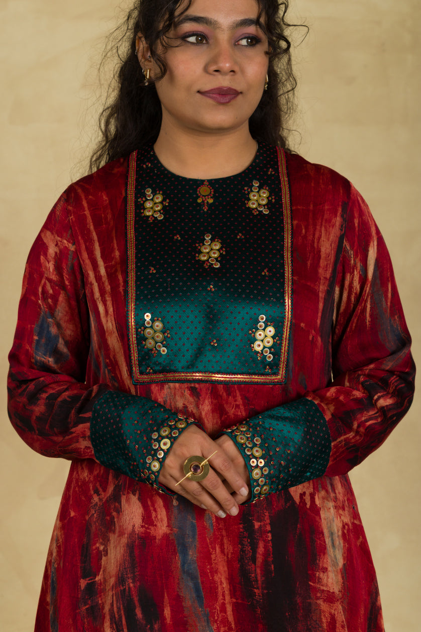 Brown Ajrakh Salwar Suit With Patchwork - 91threads