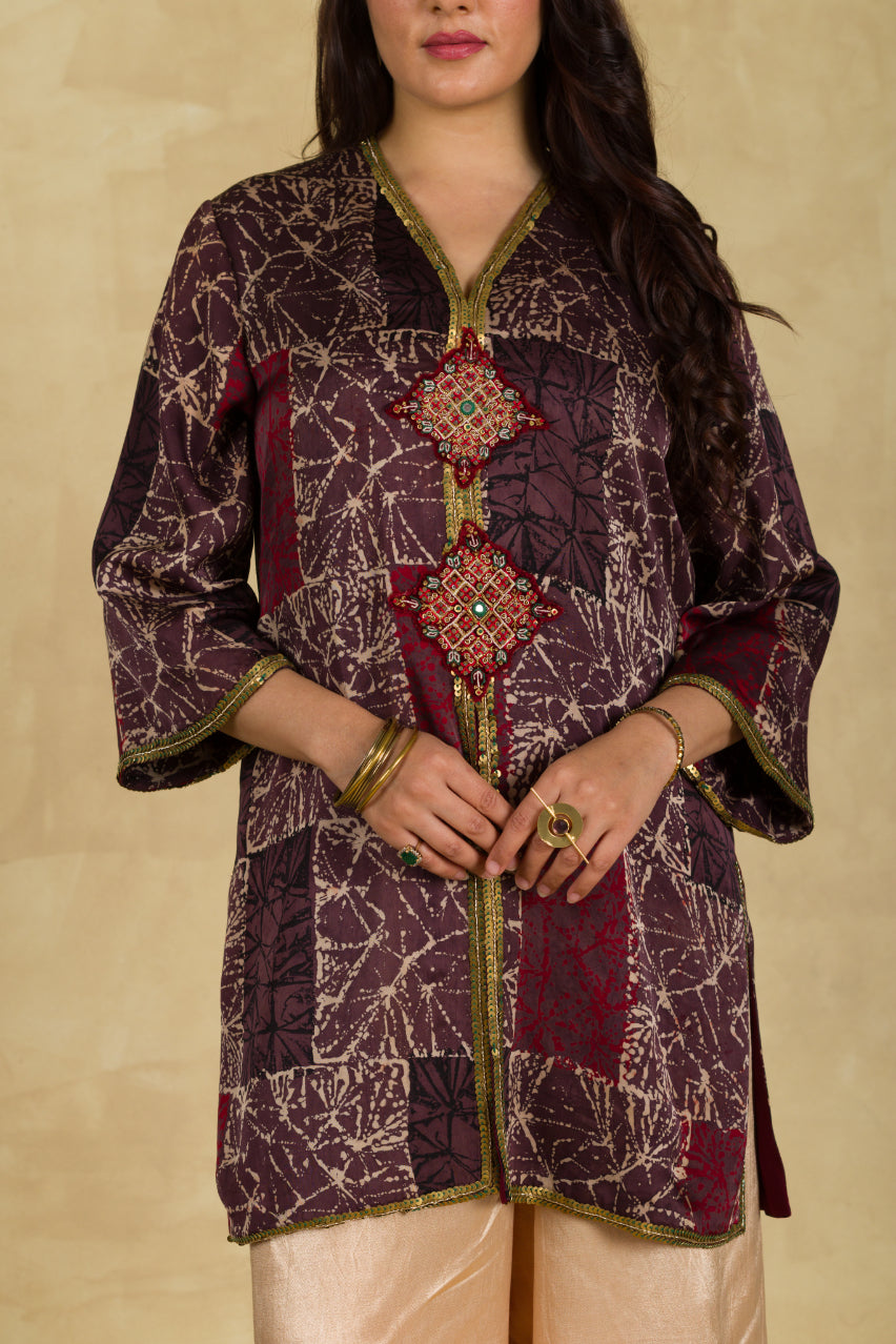 Multicolour Ajrakh Palazzo Suit With Patchwork - 91threads