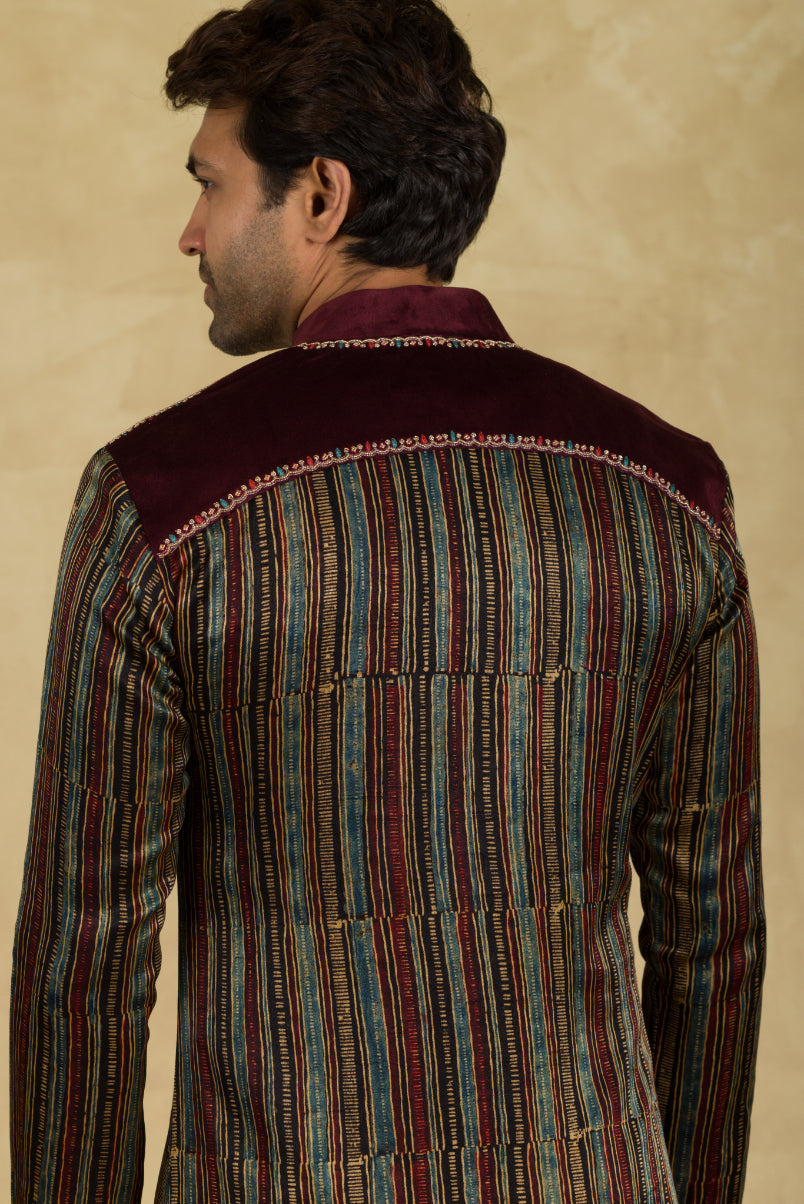 Multicolour Ajrakh Print Kurta With Patchwork - 91threads