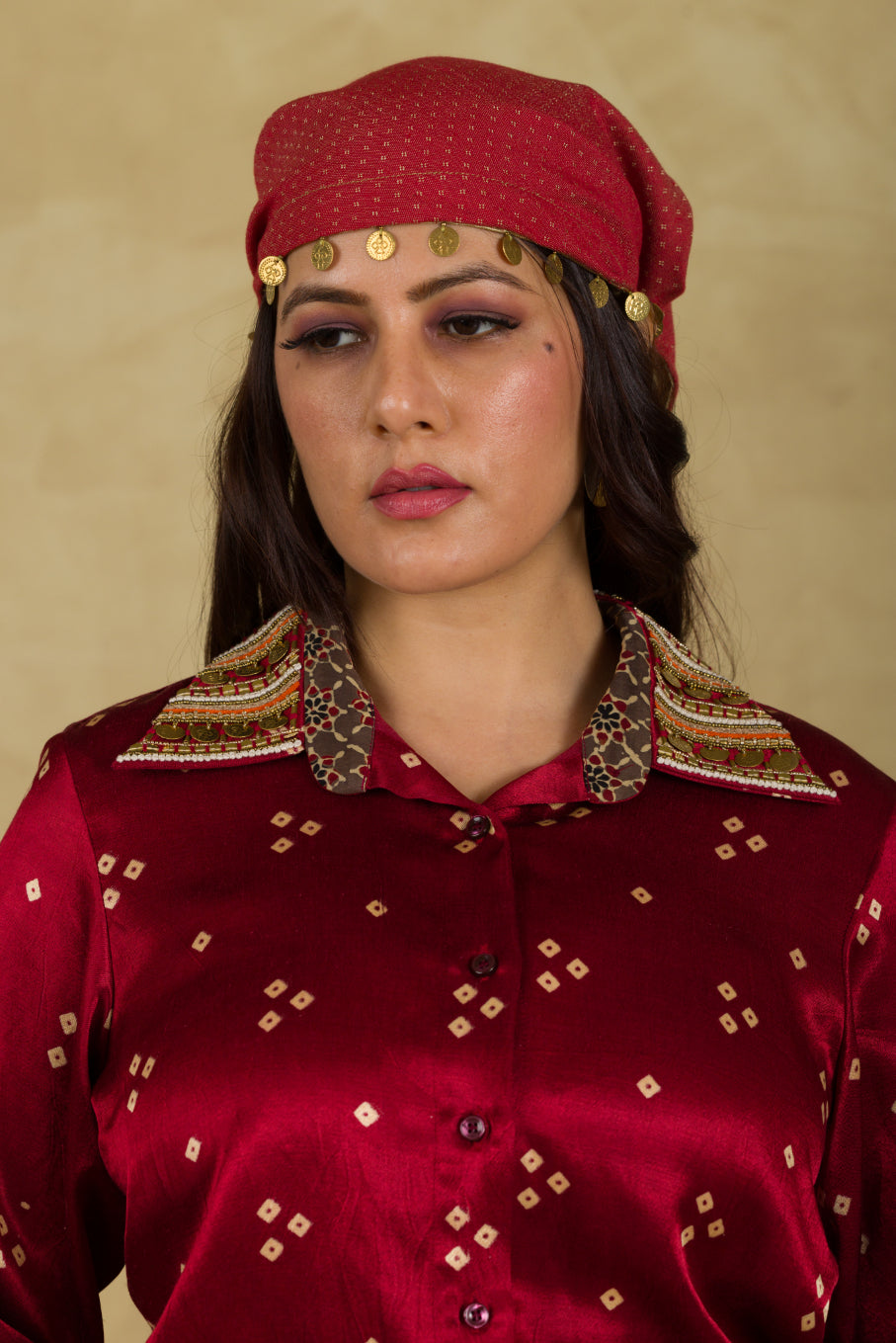 Rust Red Bandhani Shirt - 91threads