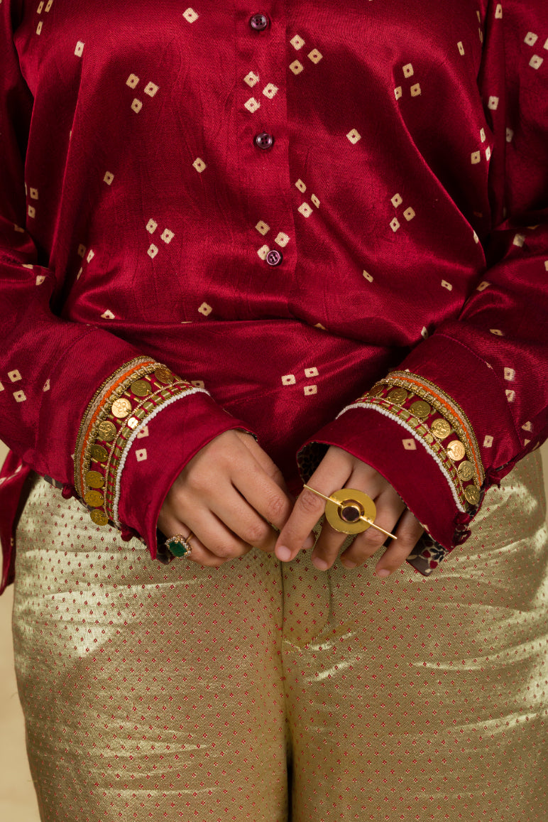 Rust Red Bandhani Shirt - 91threads