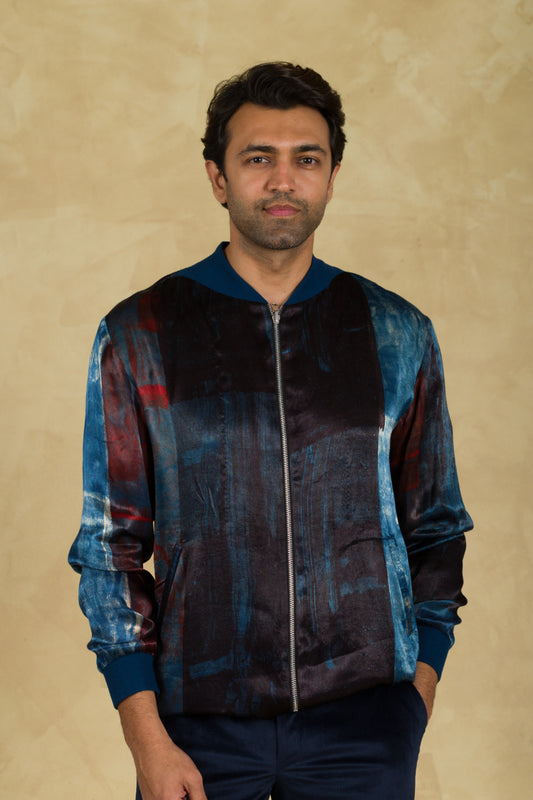 Blue Abstract Print Bomber Jacket - 91threads