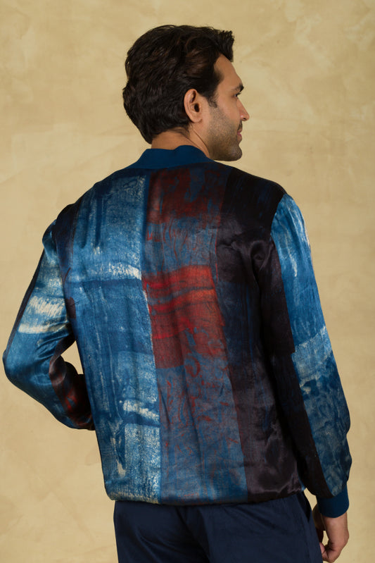 Blue Abstract Print Bomber Jacket - 91threads