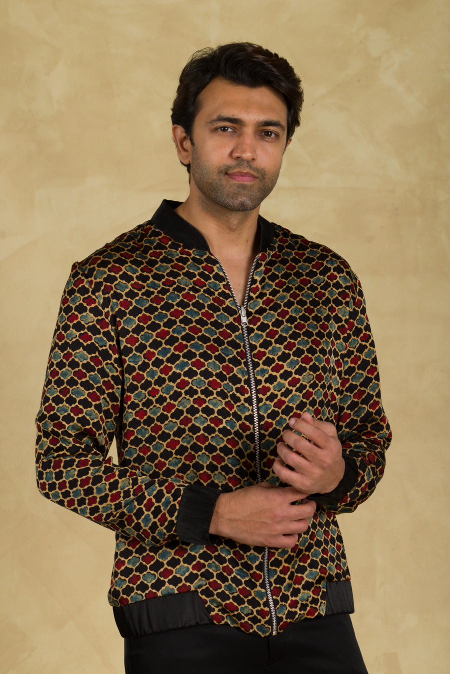 Multicolor Ajrakh Bomber Jacket  - 91threads