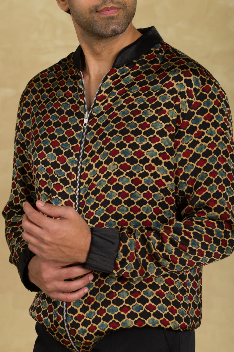 Multicolor Ajrakh Bomber Jacket  - 91threads