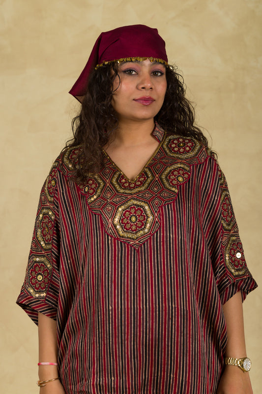 Rust Red Ajrakh Top - 91threads