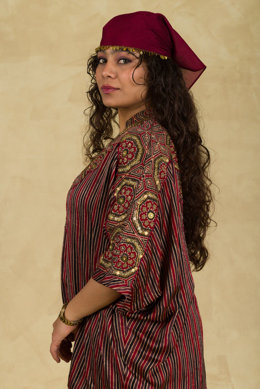 Rust Red Ajrakh Top - 91threads