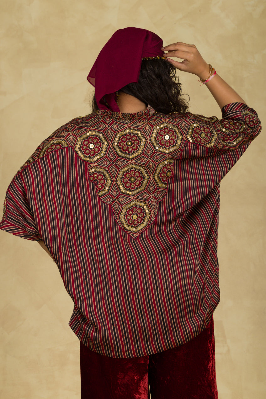 Rust Red Ajrakh Top - 91threads